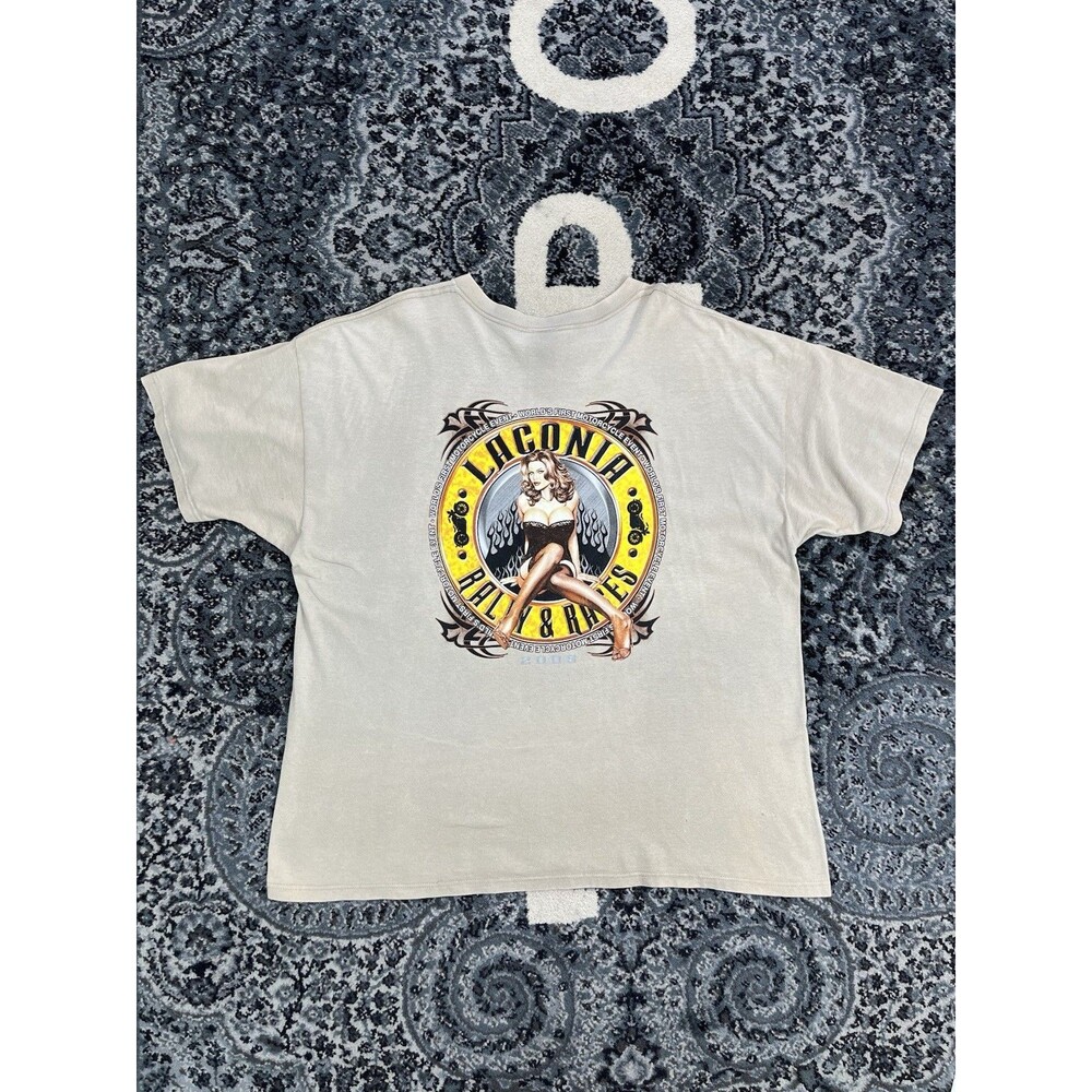 Vintage Y2k 2005 Laconia Rally & Races Tshirt Beige Size 3XL